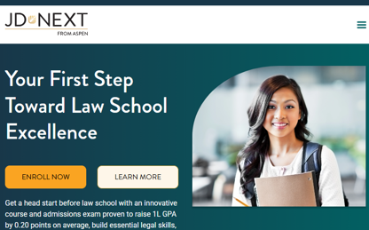 Screenshot of JD-Next Admissions Assessment Website Homepage
