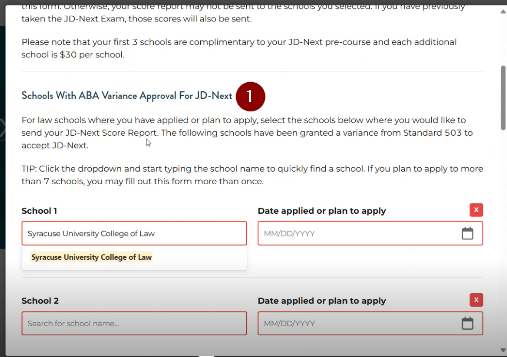 Test Day Selection Screen